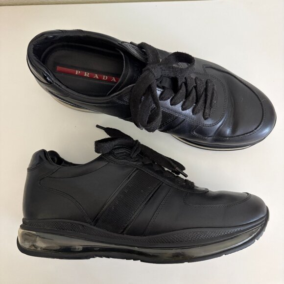 Prada | Shoes | Prada Leather Sneakers Mens 8 Black Rubber Air